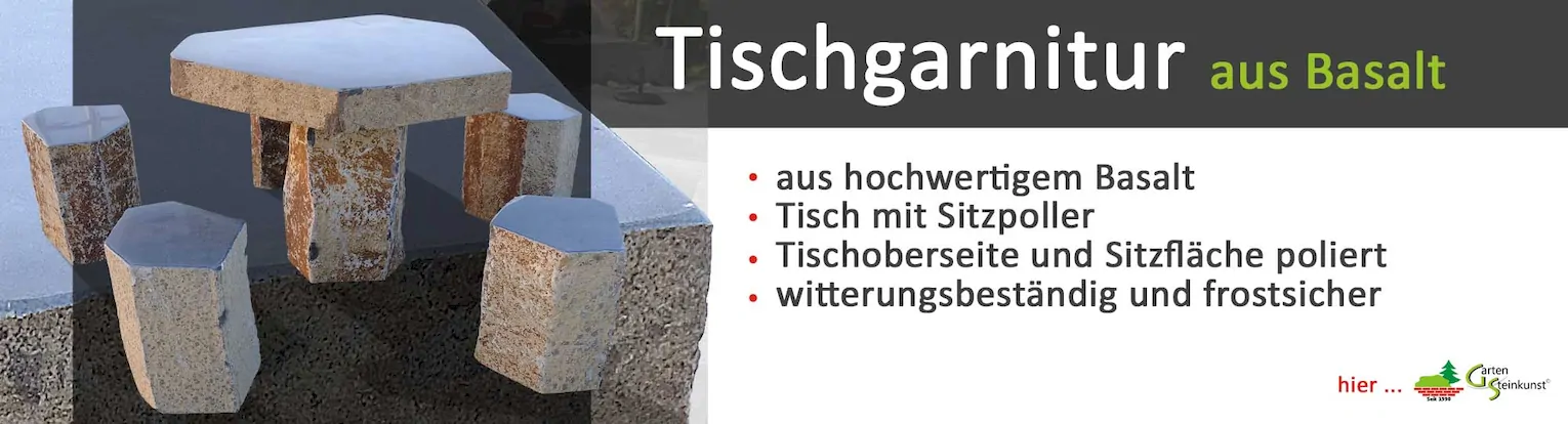 Sitzgarnitur oder Tischgarnitur aus Basalt für den Garten
